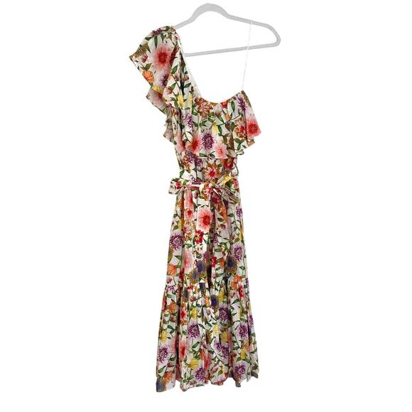 BORGO DE NOR Petra One Shoulder Ruffle Midi Linen Floral Dress Tuckernuck Small - Picture 8 of 15